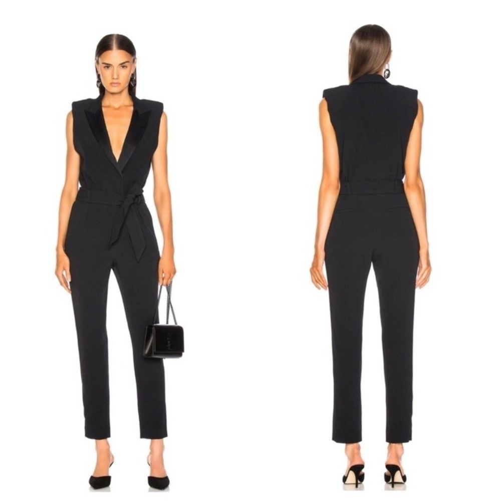 IRO Anis Jumpsuit Sleeveless Tuxedo Satin Lapel Belted Black 34‎ / 2